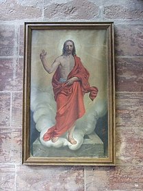 Auferstandener Christus mit Segensgestus auf einer Wolke schwebend