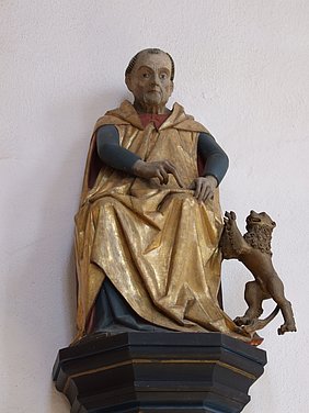 Hl. Hieronymus sitzend mit einem kleinen Löwen an seiner Seite